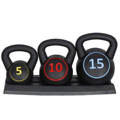 3-Piece Kettlebell Set with Storage Rack 5Lb 10Lb 15Lb Weight for Home Gym