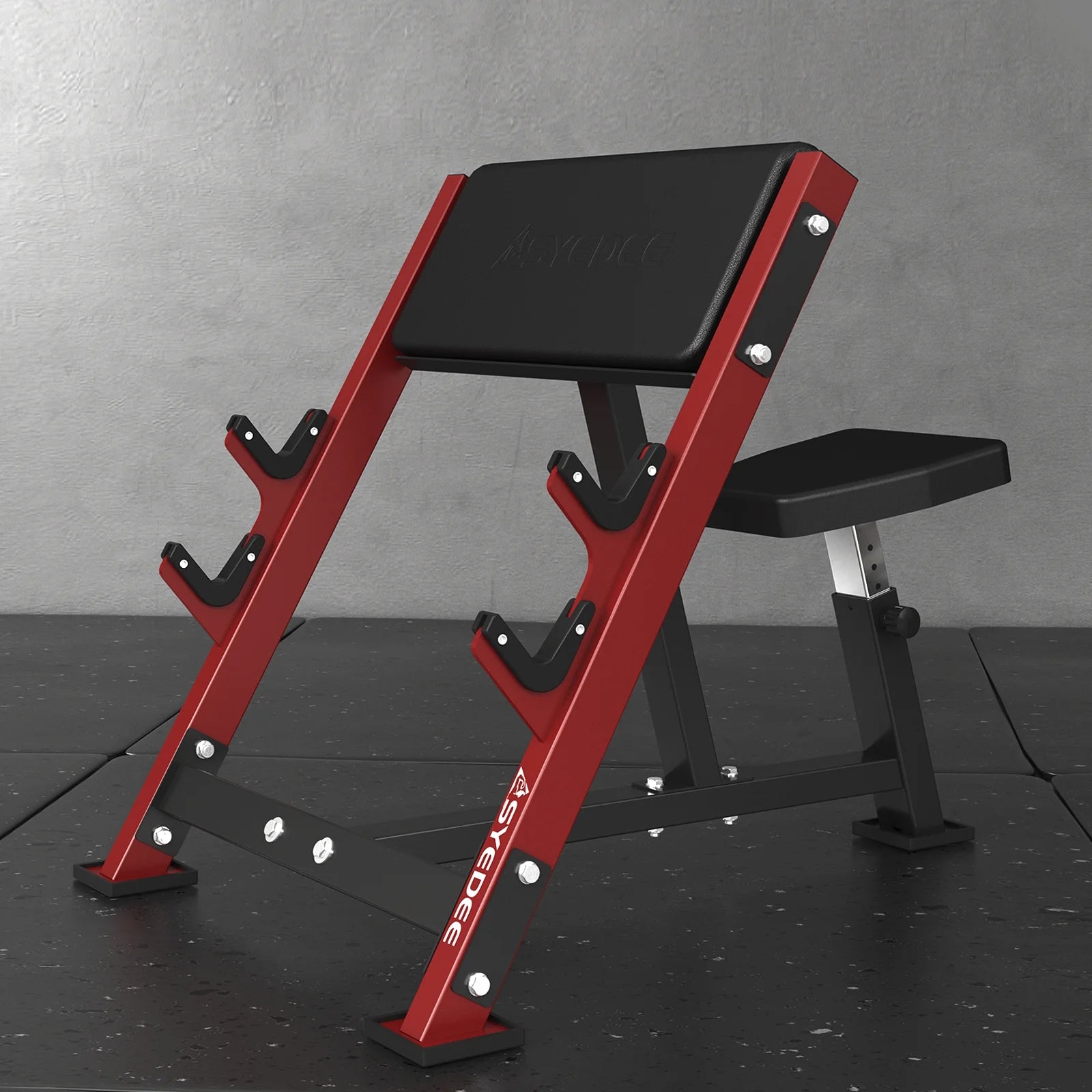 Preacher Curl Bench, Bicep Curl Machine, Adjustable Seated Arm Isolated Barbell Dumbbell Bicep Station, Preacher Curl Weight Station with 2 Bar Holders for Arm Curl Strength Training Home Gym