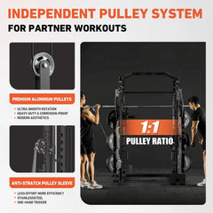 Smith Machine, All-In-One Power Rack Cage with Vertical Leg Press, 2000LBS Power Cage Squat Rack with Smith Bar, Dual Pulley Cable Crossover System for Home Gym with Weight Bench