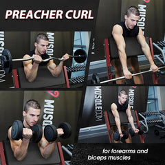 Preacher Curl Bench, Bicep Curl Machine, Adjustable Seated Arm Isolated Barbell Dumbbell Bicep Station, Preacher Curl Weight Station with 2 Bar Holders for Arm Curl Strength Training Home Gym