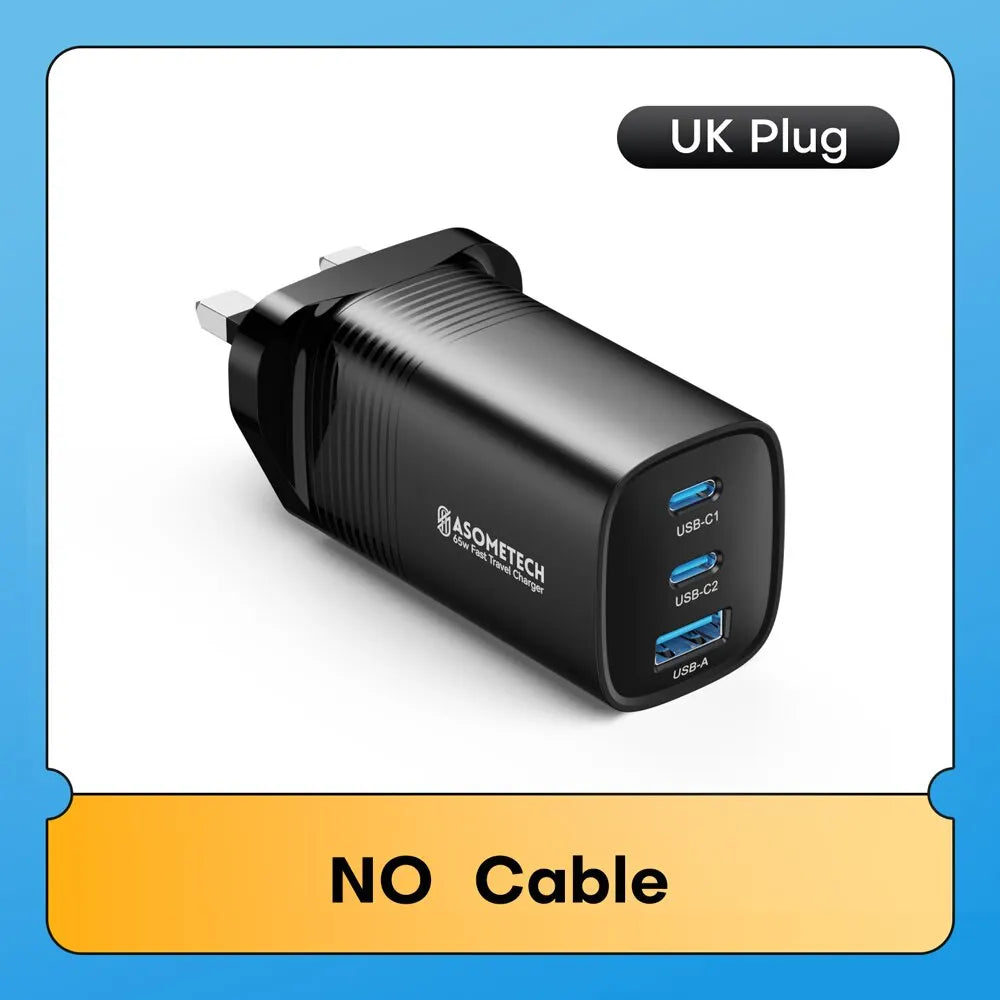 ASOMETECH GaN USB Type C Charger 65W Quick Charger For Macbook Laptop IPAD Tablet iPhone 14 Samsung