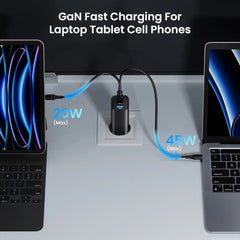 ASOMETECH GaN USB Type C Charger 65W Quick Charger For Macbook Laptop IPAD Tablet iPhone 14 Samsung