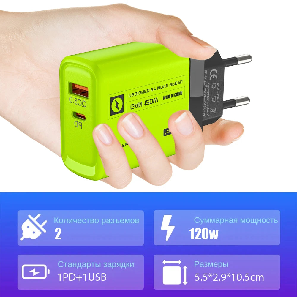 2 Ports, USB C PD Charger Quick Charge 3.0 Type C USB Phone Chargers Fast Charging Adapter For iPhone 15 14 Samsung Xiaomi Huawei