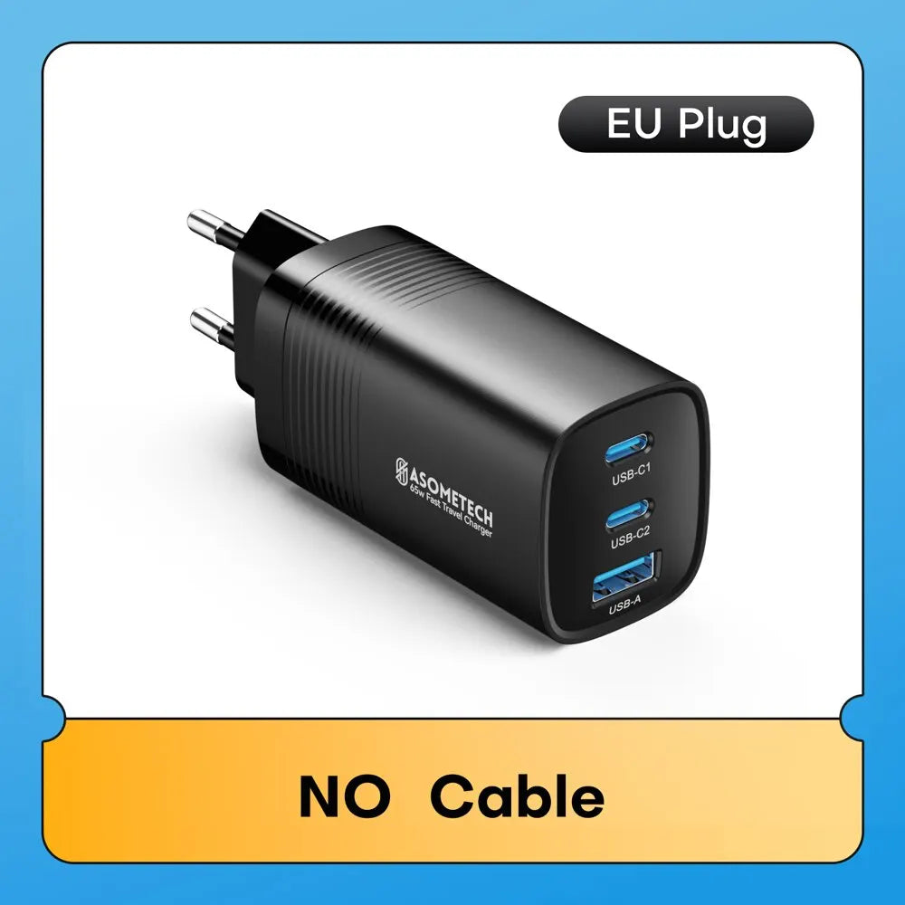 ASOMETECH GaN USB Type C Charger 65W Quick Charger For Macbook Laptop IPAD Tablet iPhone 14 Samsung