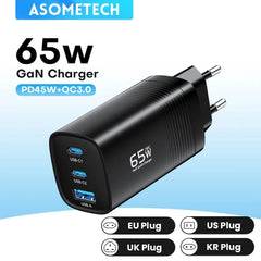 ASOMETECH GaN USB Type C Charger 65W Quick Charger For Macbook Laptop IPAD Tablet iPhone 14 Samsung