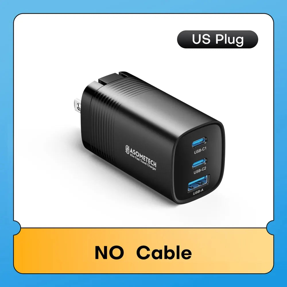 ASOMETECH GaN USB Type C Charger 65W Quick Charger For Macbook Laptop IPAD Tablet iPhone 14 Samsung