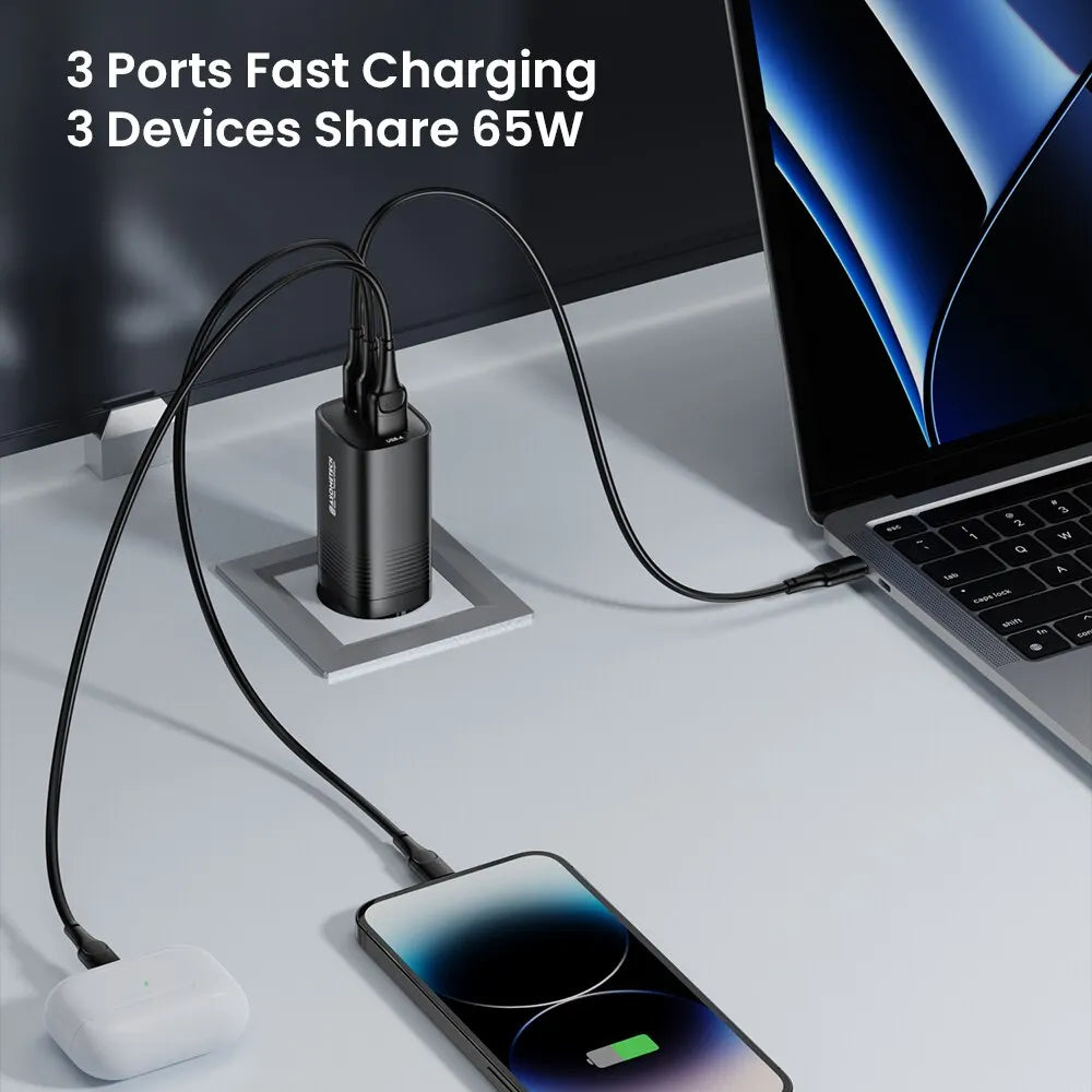 ASOMETECH GaN USB Type C Charger 65W Quick Charger For Macbook Laptop IPAD Tablet iPhone 14 Samsung