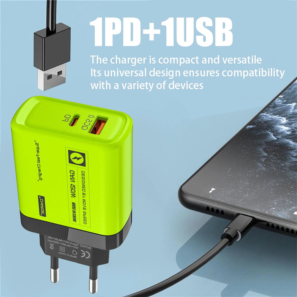 2 Ports, USB C PD Charger Quick Charge 3.0 Type C USB Phone Chargers Fast Charging Adapter For iPhone 15 14 Samsung Xiaomi Huawei