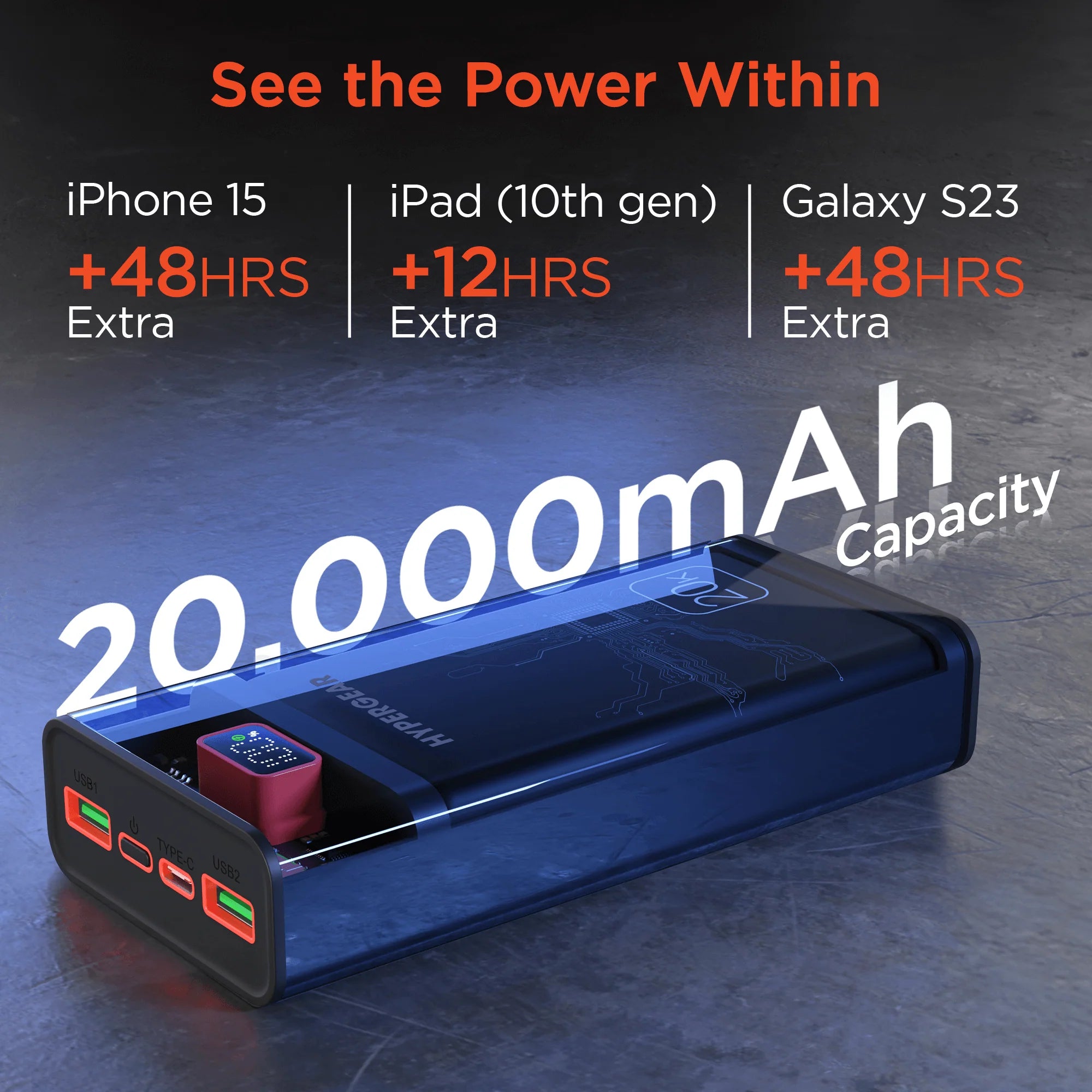Hypergear Clearcharge XL 20000Mah Transparent PD Power Bank