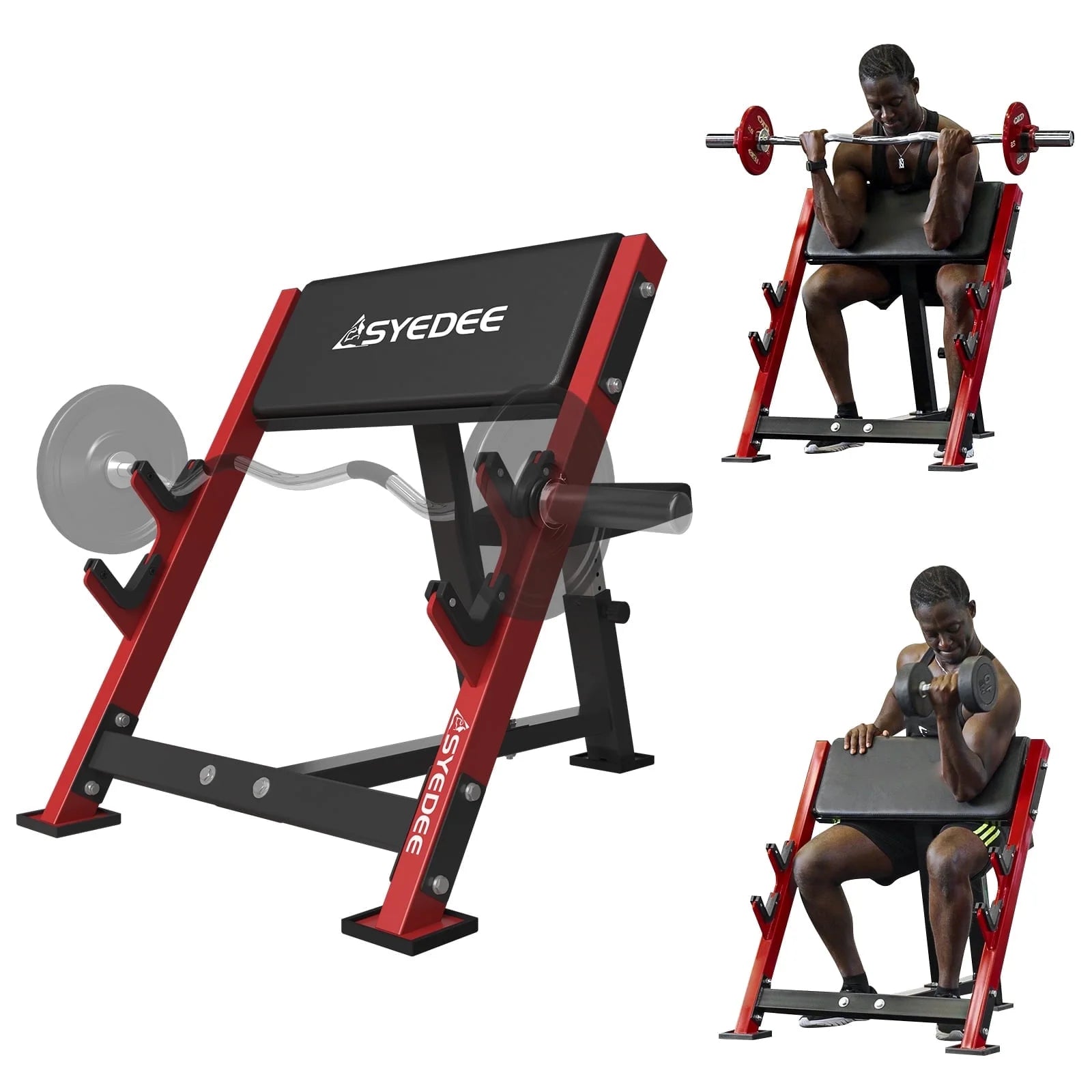 Preacher Curl Bench, Bicep Curl Machine, Adjustable Seated Arm Isolated Barbell Dumbbell Bicep Station, Preacher Curl Weight Station with 2 Bar Holders for Arm Curl Strength Training Home Gym